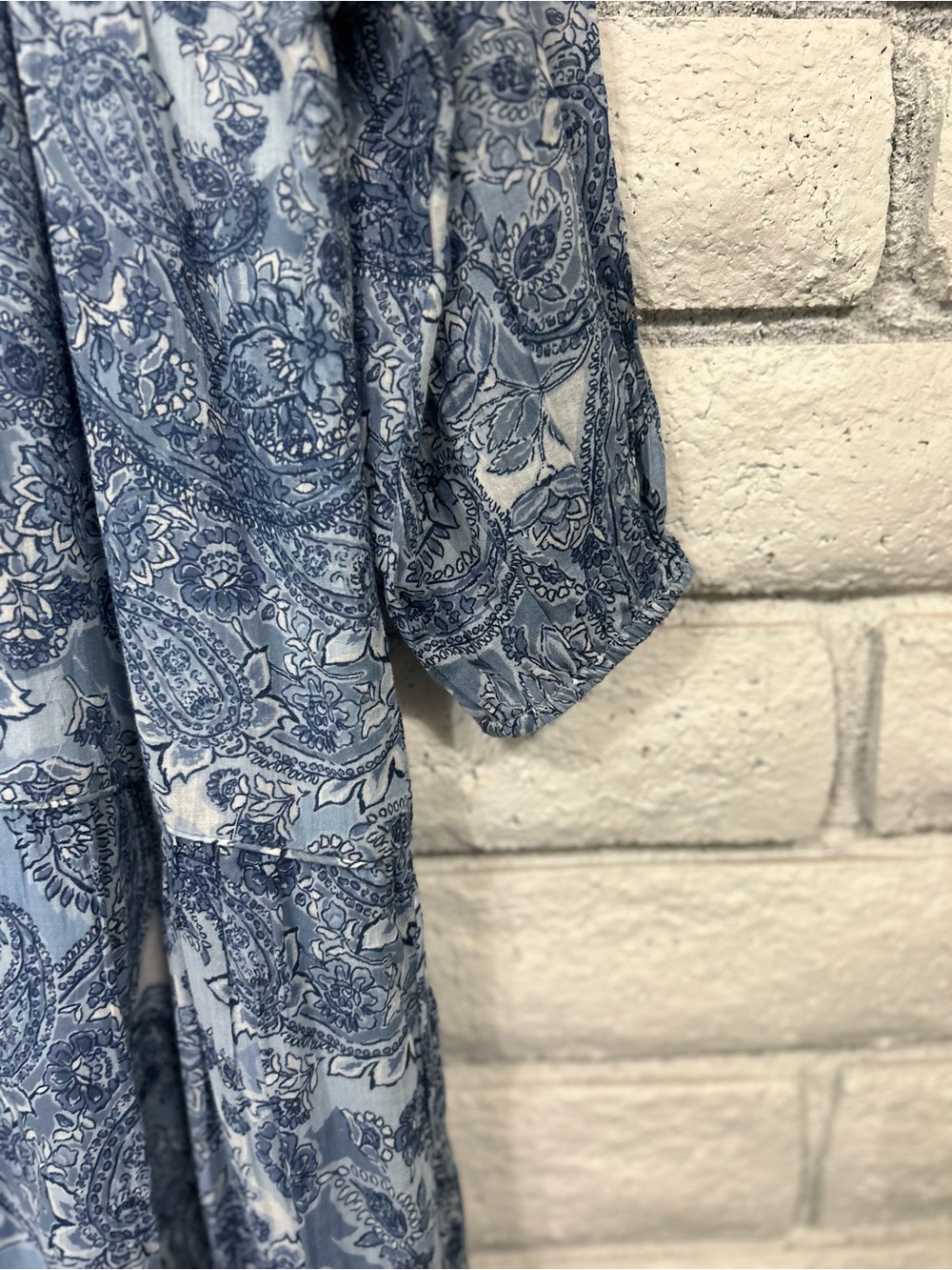 Rachel Zoe Blue Paisley Boho Tiered Midi Dress Women's Large Long Sleeve Flowy - Picture 7 of 7